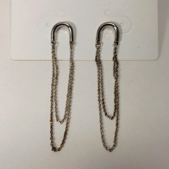 Polished  2 inches Silver-tone post  Drop Dangle chain Earrings - Picture 1 of 8